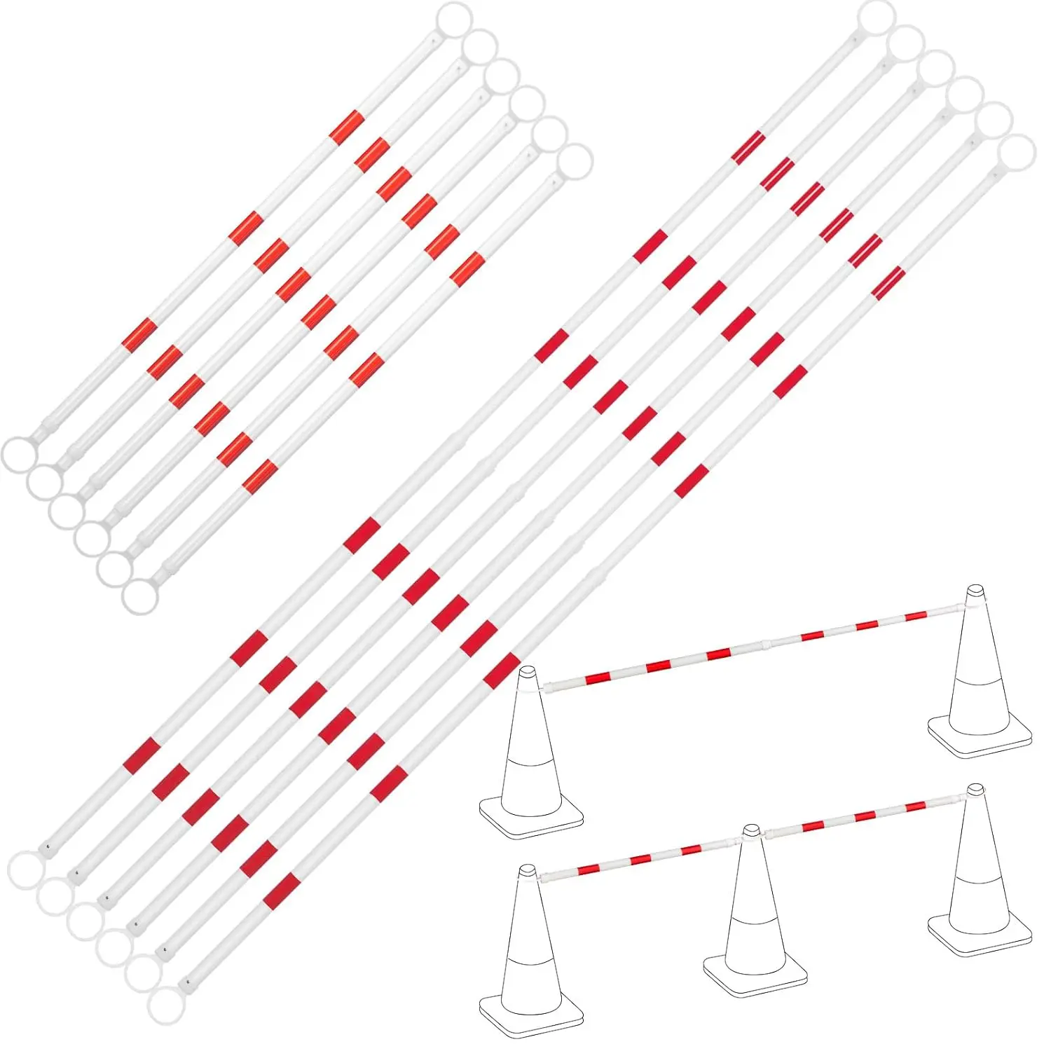 12 Pcs 6-10 ft Retractable Cone Bar with Reflective Strips for Parking, Road Construction, Crowd Control (Red/White)
12 Pcs 6-10 ft Retractable Cone Bar with Reflective Strips for Parking, Road Construction, Crowd Control (Red/White)
