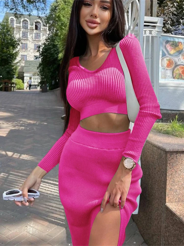 Autumn Dress Set Women Outfits O Neck Full Sleeve Sweater And Split Midi Skirt Matching Sets Casual Two Piece Set
Autumn Dress Set Women Outfits O Neck Full Sleeve Sweater And Split Midi Skirt Matching Sets Casual Two Piece Set