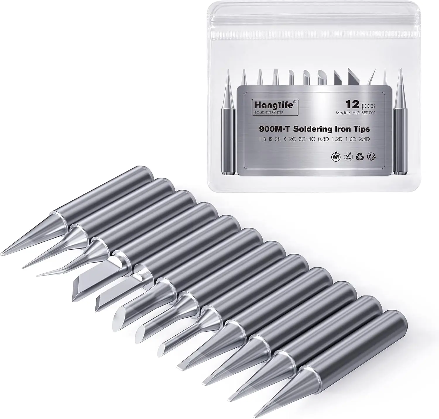 900M Soldering Iron Tips for Hakko, Yihua, Atten - 12 Pcs Replacement Set with Conical, Knife, Beveled, Chisel Shapes
900M Soldering Iron Tips for Hakko, Yihua, Atten - 12 Pcs Replacement Set with Conical, Knife, Beveled, Chisel Shapes