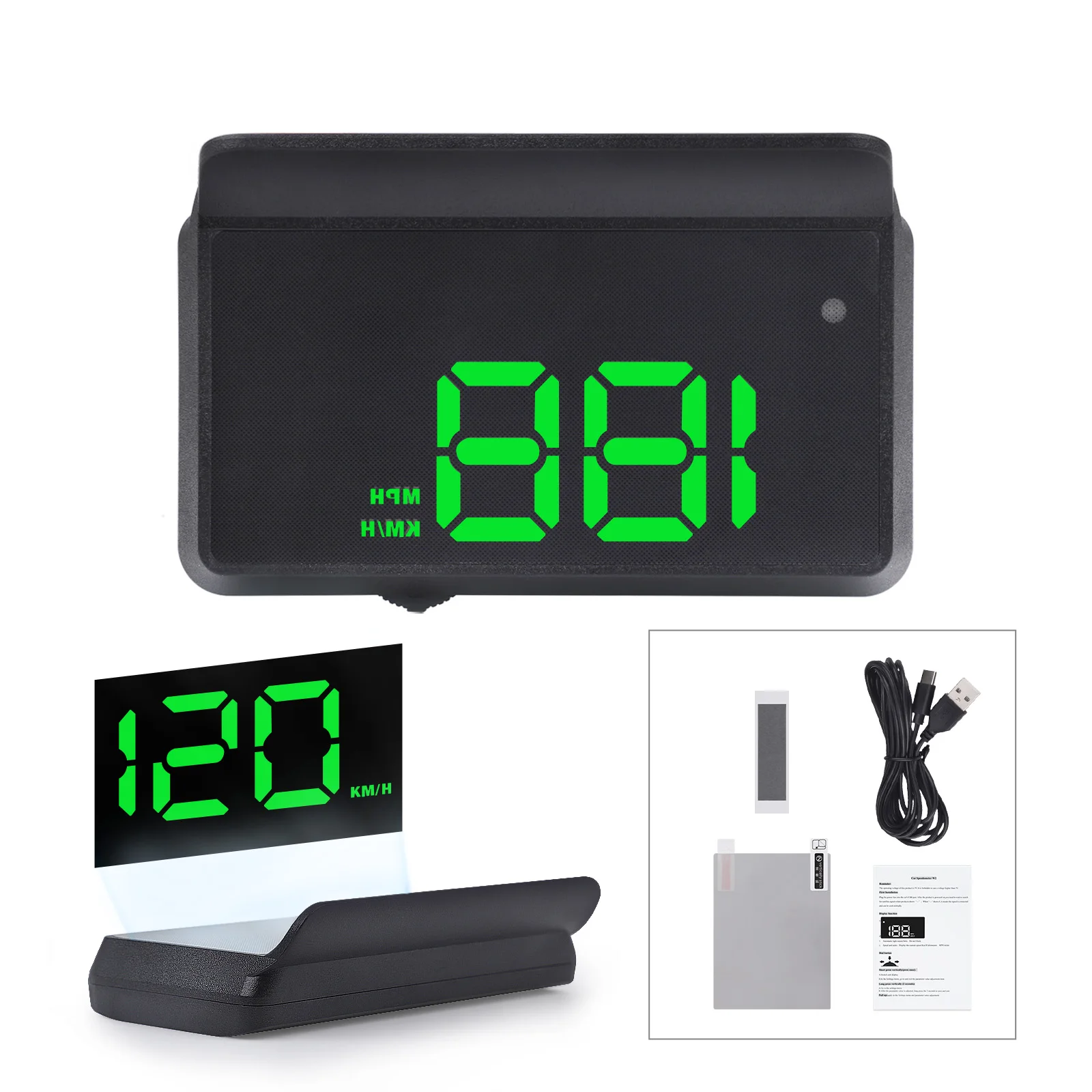W2 HUD Digital Speedometer For Vehicles Green Reflective Overspeed Warning Real-Time Speed Projection 5V Setting Button KM/H MPH
W2 HUD Digital Speedometer For Vehicles Green Reflective Overspeed Warning Real-Time Speed Projection 5V Setting Button KM/H MPH