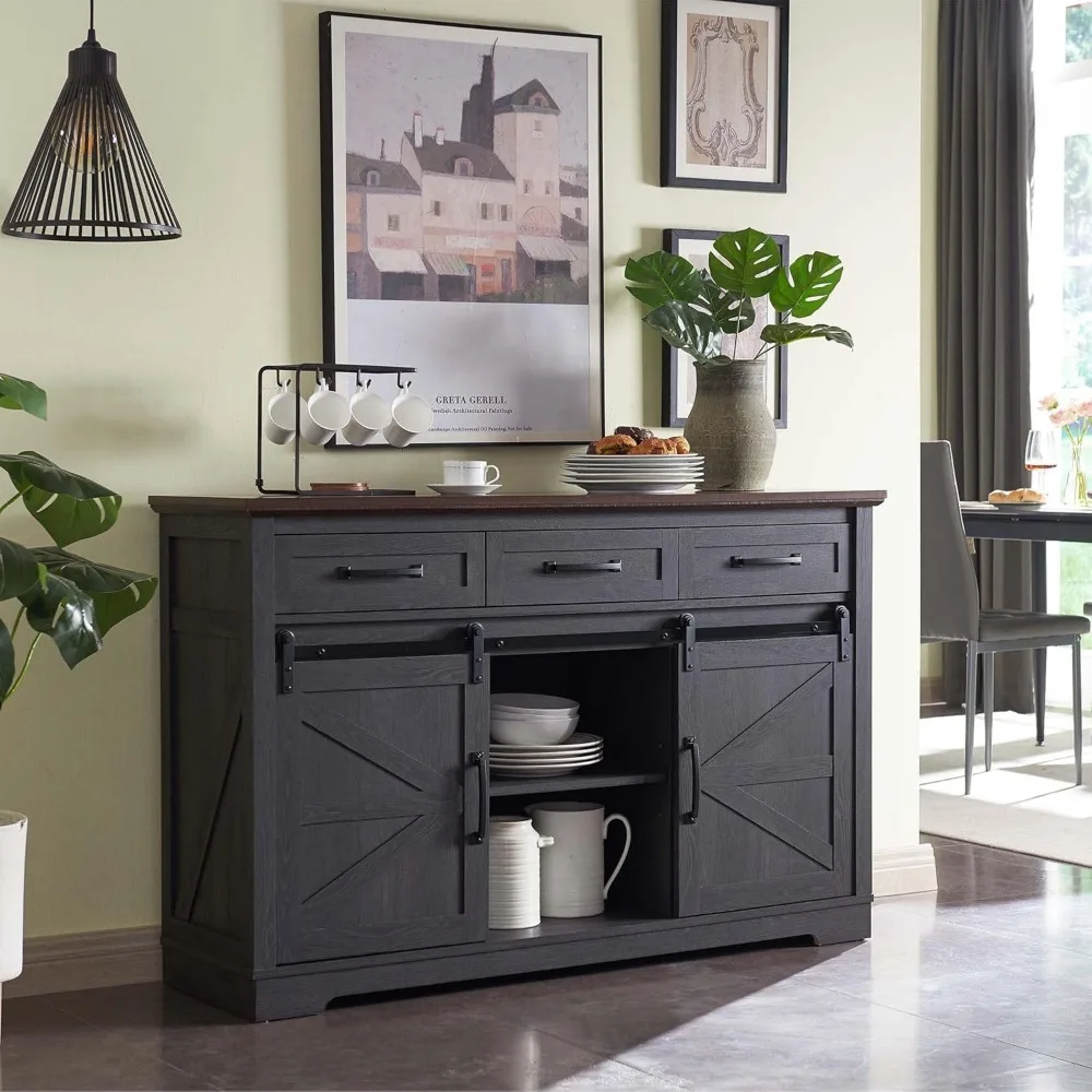 Farmhouse Buffet Cabinet, 53” Sideboard Cabinet w/3 Drawer, Rustic Storage Cabinet w/Sliding Barn Door, Coffee Bar for Dinning R
Farmhouse Buffet Cabinet, 53” Sideboard Cabinet w/3 Drawer, Rustic Storage Cabinet w/Sliding Barn Door, Coffee Bar for Dinning R