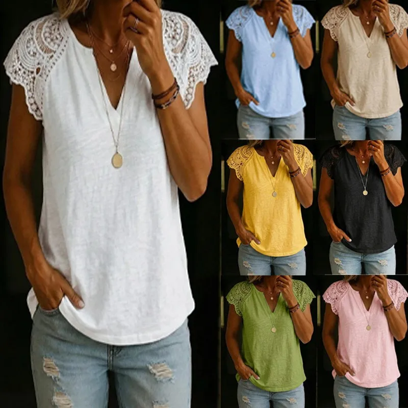 Summer Women's Clothing V Neck Lace Panel Tops Casual A Line Blouse For Sleeveless Polyester Loose Fit
Summer Women's Clothing V Neck Lace Panel Tops Casual A Line Blouse For Sleeveless Polyester Loose Fit