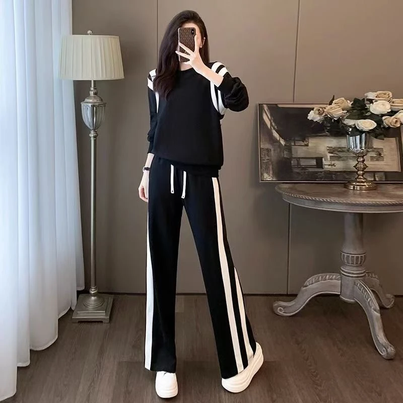 Casual Spor Sweatirt Two-Piece Set Women's Faionable Anti-Aging High-End Wide Leg Pants Set Autumn New Sle
Casual Spor Sweatirt Two-Piece Set Women's Faionable Anti-Aging High-End Wide Leg Pants Set Autumn New Sle