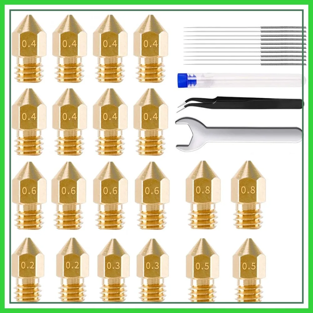 32 Pcs 3D Printer Nozzle Kit, MK8 Brass 0.2-0.8mm, 20pcs for PLA/ABS/PETG, Tools Included for CR-10, Ender 3
32 Pcs 3D Printer Nozzle Kit, MK8 Brass 0.2-0.8mm, 20pcs for PLA/ABS/PETG, Tools Included for CR-10, Ender 3