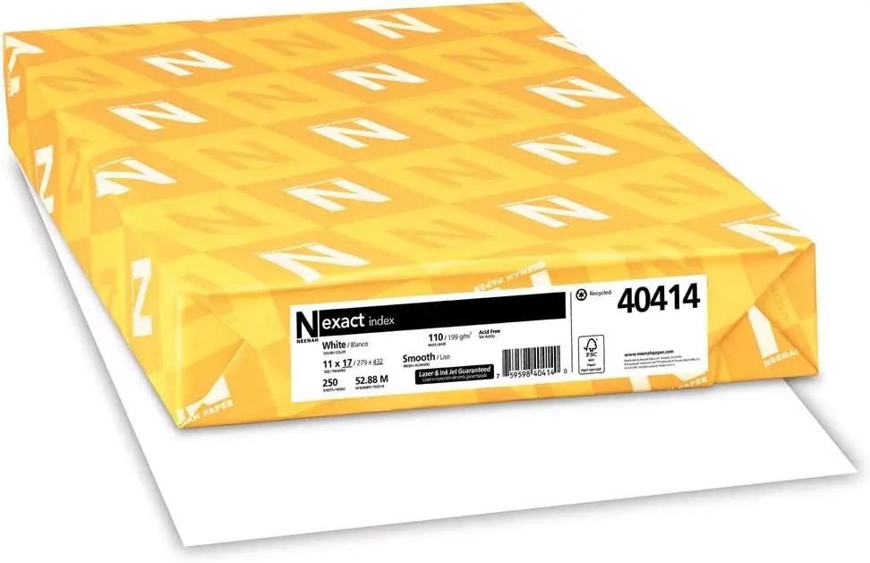 110lb White Index Card Stock, 11x17, 250 Sheets, 92 Bright, Acid-Free
110lb White Index Card Stock, 11x17, 250 Sheets, 92 Bright, Acid-Free