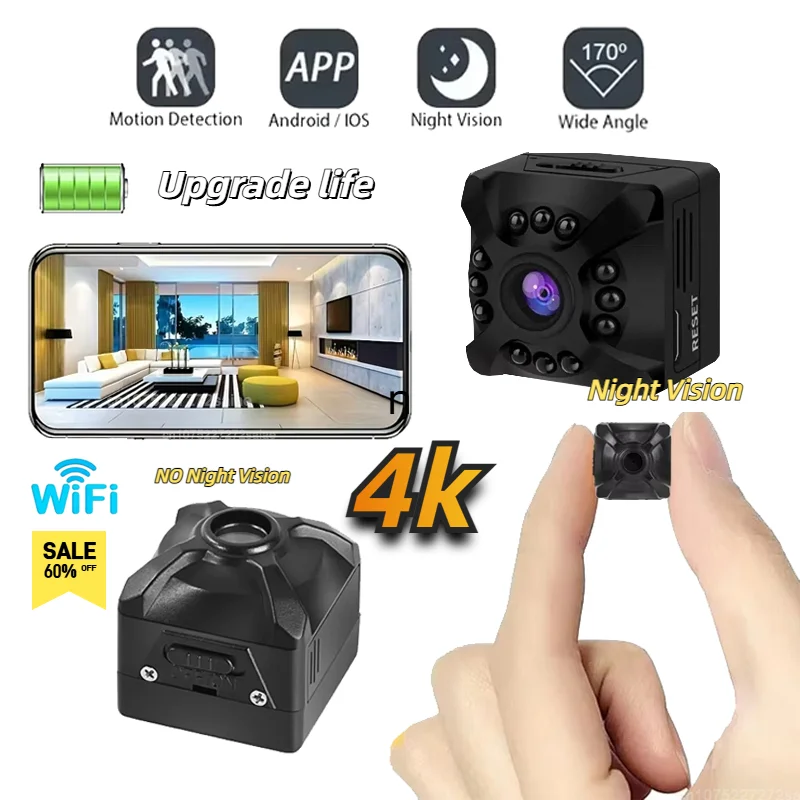 Беспроводная мини-камера HD 4K с Wi-Fi, IP-камера для удаленного мониторинга, перезаряжаемая батарея, обнаружение движения, портативная видеокамера для дома
Беспроводная мини-камера HD 4K с Wi-Fi, IP-камера для удаленного мониторинга, перезаряжаемая батарея, обнаружение движения, портативная видеокамера для дома
