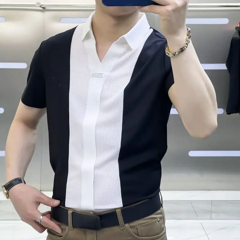 Business Office Casual Men's Polo-Neck Slim Shirt 2023 Trend Korean All-match Patchwork Short Sleeve Shirt Summer Male Clothes
Business Office Casual Men's Polo-Neck Slim Shirt 2023 Trend Korean All-match Patchwork Short Sleeve Shirt Summer Male Clothes