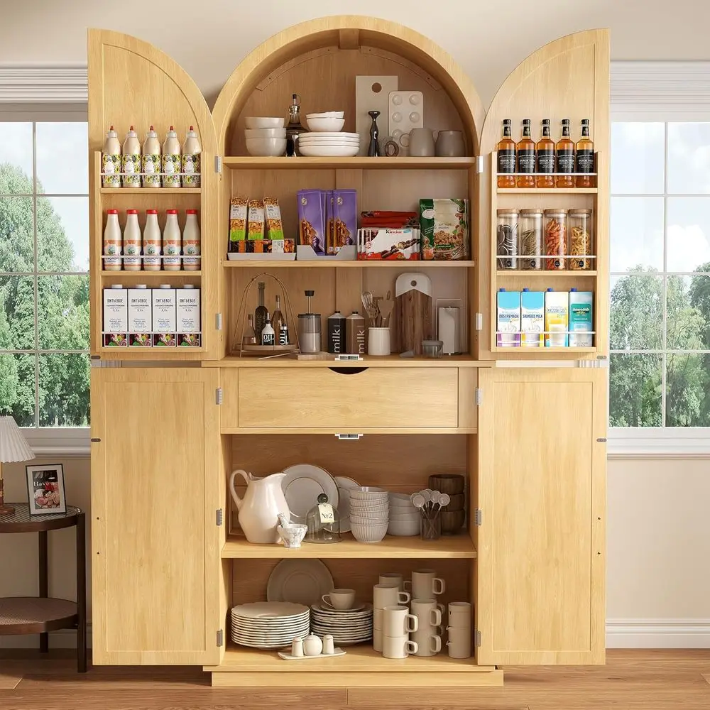 71 High Arched Door Kitchen Pantry Cabinet with 6-Tier Adjustable Shelves for Storage in Dining, Living, or Bathroom Spaces
71 High Arched Door Kitchen Pantry Cabinet with 6-Tier Adjustable Shelves for Storage in Dining, Living, or Bathroom Spaces