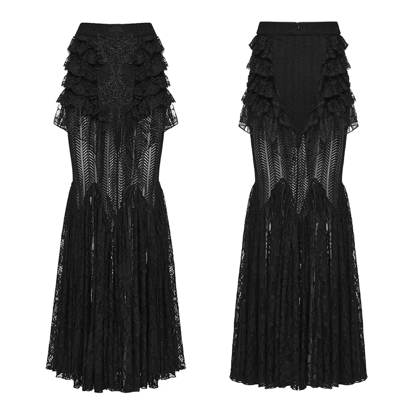 Punk Rave Women's Gothic Lace Layered Skirt, Black Polyamide Elastane Mermaid Maxi Skirt WQ938
Punk Rave Women's Gothic Lace Layered Skirt, Black Polyamide Elastane Mermaid Maxi Skirt WQ938