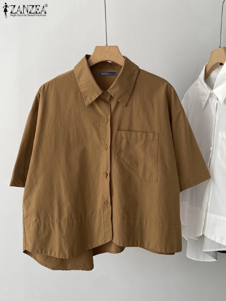 ZANZEA Women Fashion Tops 2025 Asymmetrical Elegant Solid Color Shirts Summer Short Sleeve Turn-down Collar Korean Blouse Blusas
ZANZEA Women Fashion Tops 2025 Asymmetrical Elegant Solid Color Shirts Summer Short Sleeve Turn-down Collar Korean Blouse Blusas