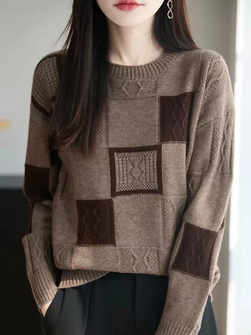 Стильный и удобный женский свободный вязаный свитер с цветовыми блоками и круглым вырезом, универсальный модный топ для весны и осени W2342
Стильный и удобный женский свободный вязаный свитер с цветовыми блоками и круглым вырезом, универсальный модный топ для весны и осени W2342