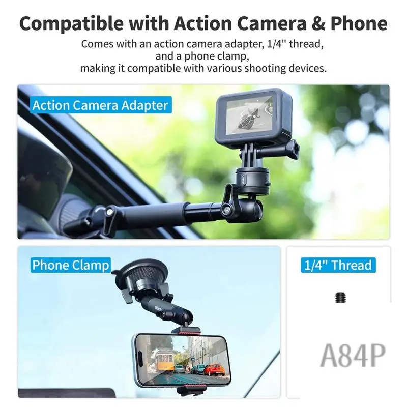 Ulanzi ZJ01 Camera Suction Cup Mount 360° Rotation With Phone Clamp Windshield Camera Bracket For Gopro Camera Phone
Ulanzi ZJ01 Camera Suction Cup Mount 360° Rotation With Phone Clamp Windshield Camera Bracket For Gopro Camera Phone