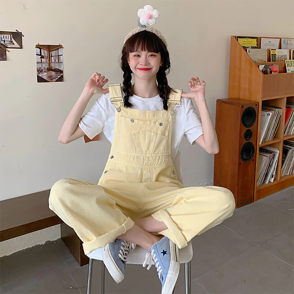 Fashion Women Overalls High Waist Straight Loose Denim Pants Harajuku Style Solid Yellow Suspender Trousers Chic Female Jumpsuit
Fashion Women Overalls High Waist Straight Loose Denim Pants Harajuku Style Solid Yellow Suspender Trousers Chic Female Jumpsuit