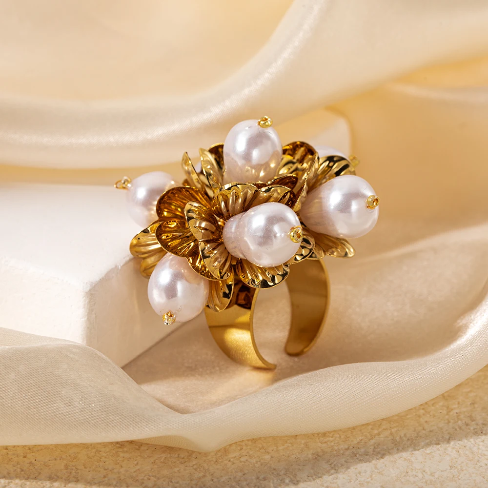 May@RZ a delicate exaggerated personality fashion retro stainless steel pearl flower open ring, suitable for daily commuting
May@RZ a delicate exaggerated personality fashion retro stainless steel pearl flower open ring, suitable for daily commuting