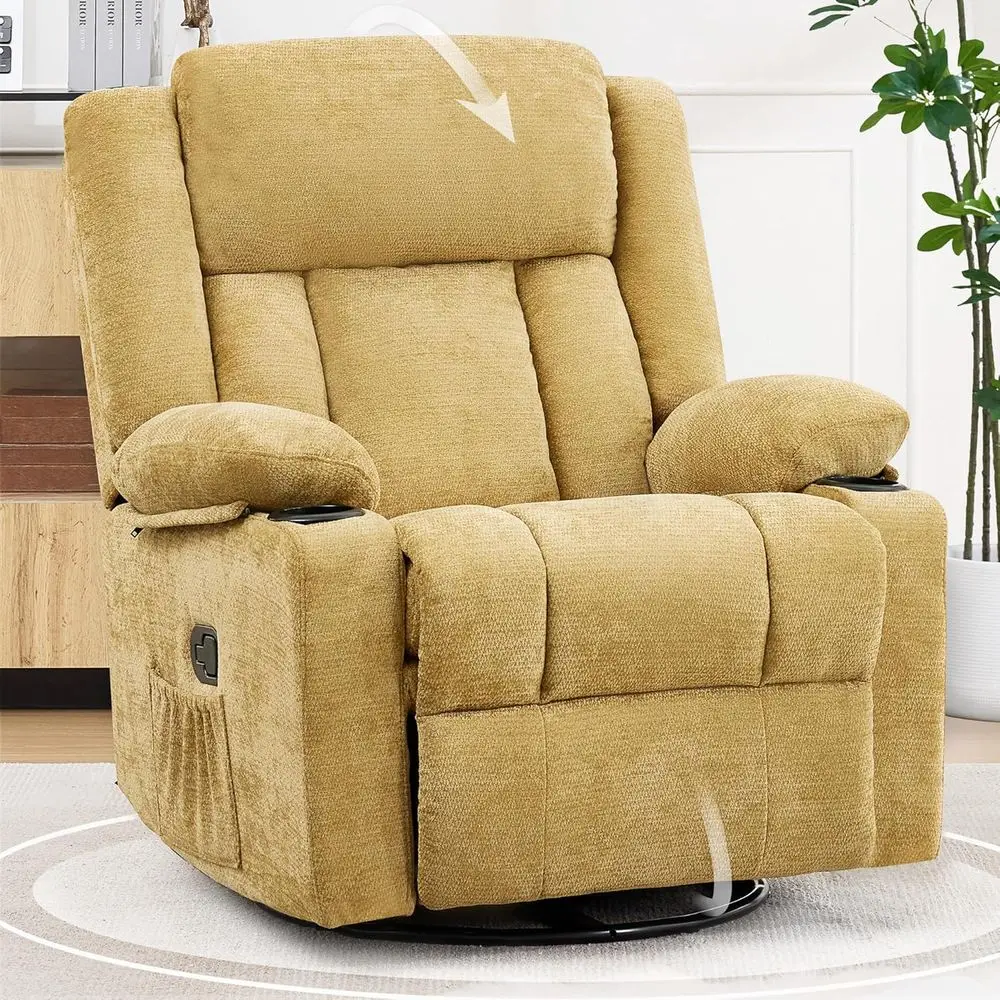 360° Swivel Rocker Recliner Chair with Cup Holders, Nursery Glider Recliner for Living Room - Yellow
360° Swivel Rocker Recliner Chair with Cup Holders, Nursery Glider Recliner for Living Room - Yellow