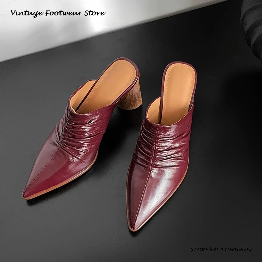 Pleated Round High Heeled Leather Mules Elegant Pointed Toe 7cm Heels Pull On Pumps Women's Spring Summer Autumn Office Shoes
Pleated Round High Heeled Leather Mules Elegant Pointed Toe 7cm Heels Pull On Pumps Women's Spring Summer Autumn Office Shoes