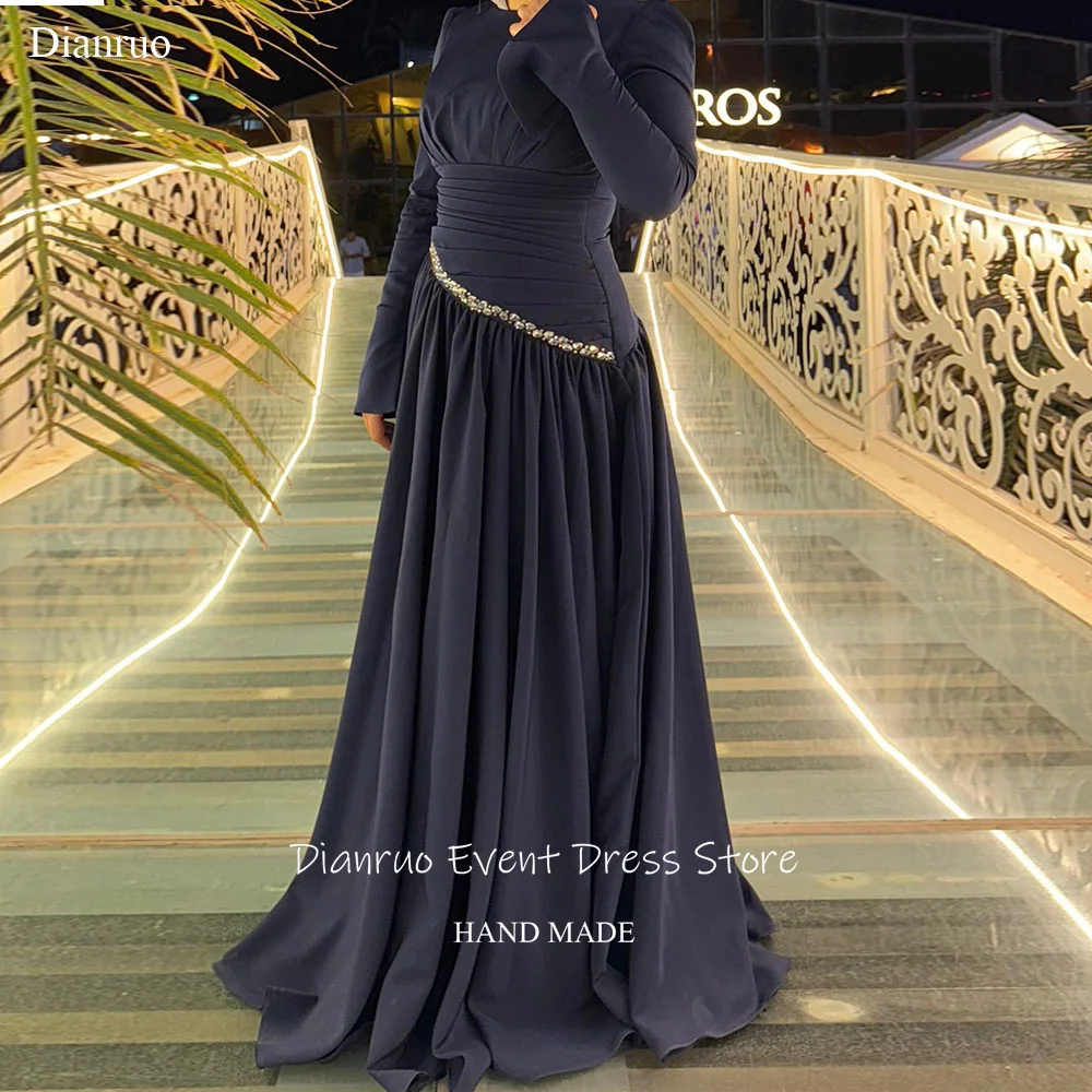 Dianruo Sparkling Waistband A Line Evening Dress Chiffon Muslim Party Gown Round Neck Floor Length Abendkleider Dubai Customized
Dianruo Sparkling Waistband A Line Evening Dress Chiffon Muslim Party Gown Round Neck Floor Length Abendkleider Dubai Customized