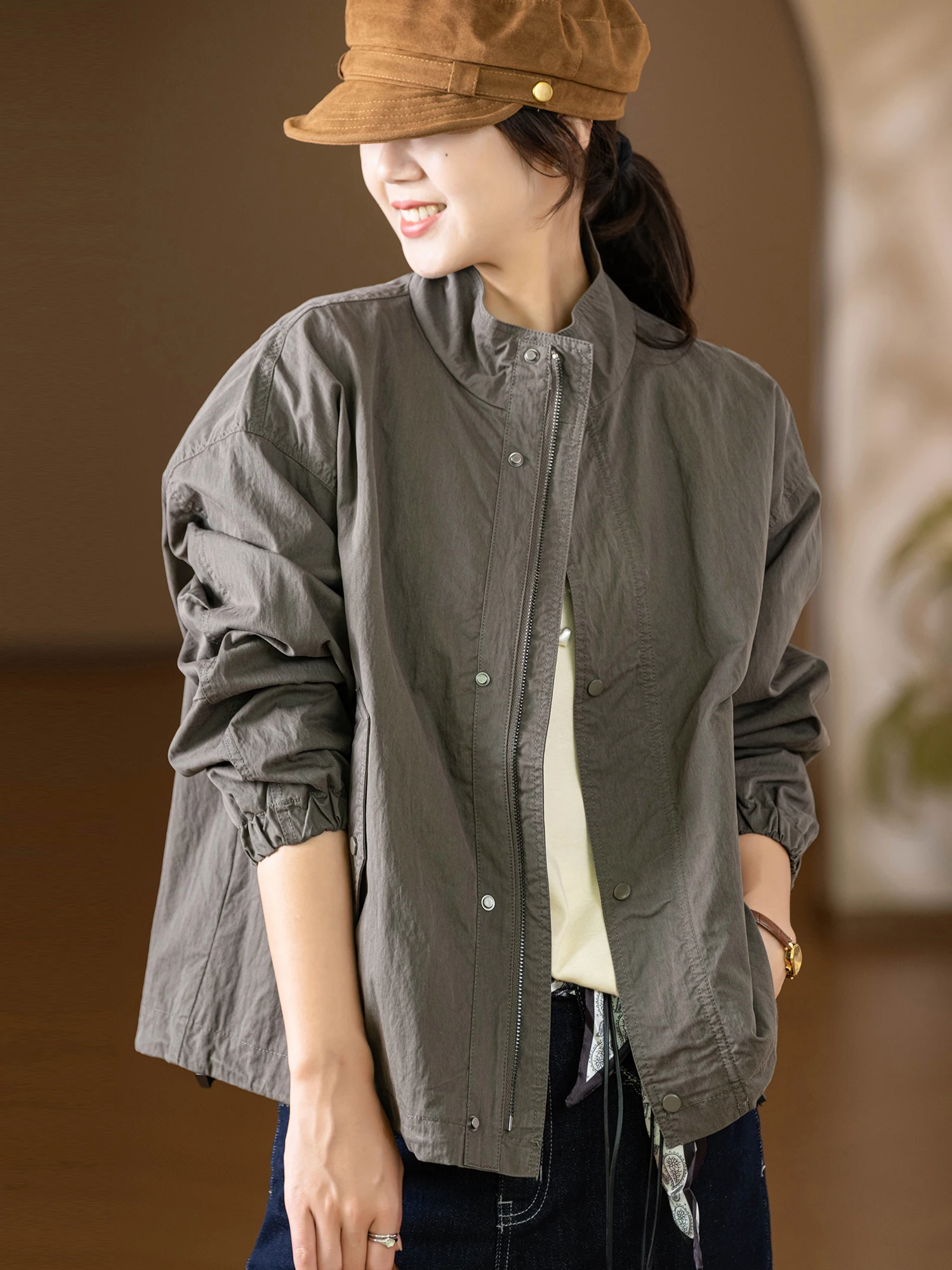 Smooth Cotton Nylon Blend Women's Jaet Loose Fit Stand Collar Easy to Maintain Casual Sle Zipper Closure Long Sve
Smooth Cotton Nylon Blend Women's Jaet Loose Fit Stand Collar Easy to Maintain Casual Sle Zipper Closure Long Sve