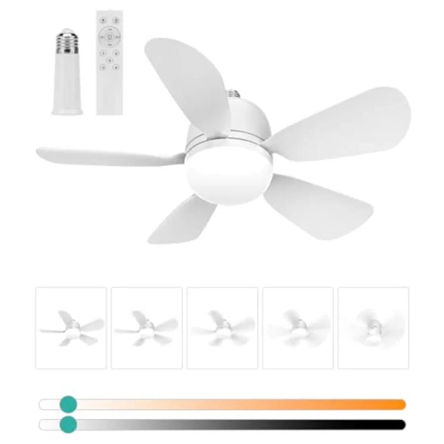 Socket Fan Light Small Ceiling Fan With Light and Remote, 20 Inch Screw-in for E26/E27 Base, 5 Speed Dimmable Mini for Bedroom
Socket Fan Light Small Ceiling Fan With Light and Remote, 20 Inch Screw-in for E26/E27 Base, 5 Speed Dimmable Mini for Bedroom