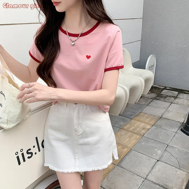 2024 Contrast Round Neck Short Sleeved T-shirt for Women's Autumn Bottoms Korean Version Slim Fitting Student Top Trend Shirt
2024 Contrast Round Neck Short Sleeved T-shirt for Women's Autumn Bottoms Korean Version Slim Fitting Student Top Trend Shirt