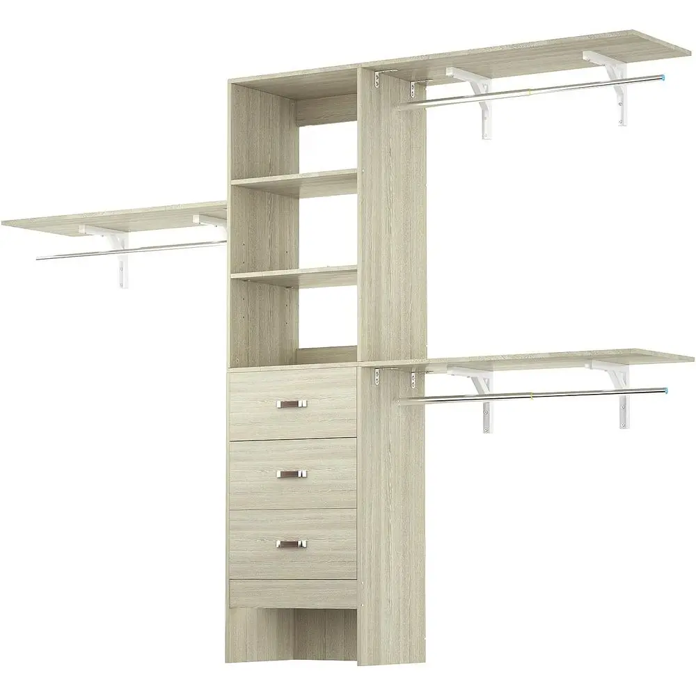 96 Wall-Mounted 3-Rod Closet Organizer System, Adjustable 5-8T Garment Rack in White Oak
96 Wall-Mounted 3-Rod Closet Organizer System, Adjustable 5-8T Garment Rack in White Oak