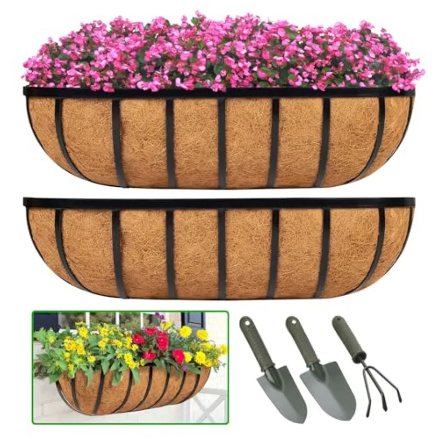 Railing Planter Window Box Pack Deck Balcony Rail Planter with Coconut Coir Liner, Fence Metal Hangg Flower Planter Basket Deck
Railing Planter Window Box Pack Deck Balcony Rail Planter with Coconut Coir Liner, Fence Metal Hangg Flower Planter Basket Deck