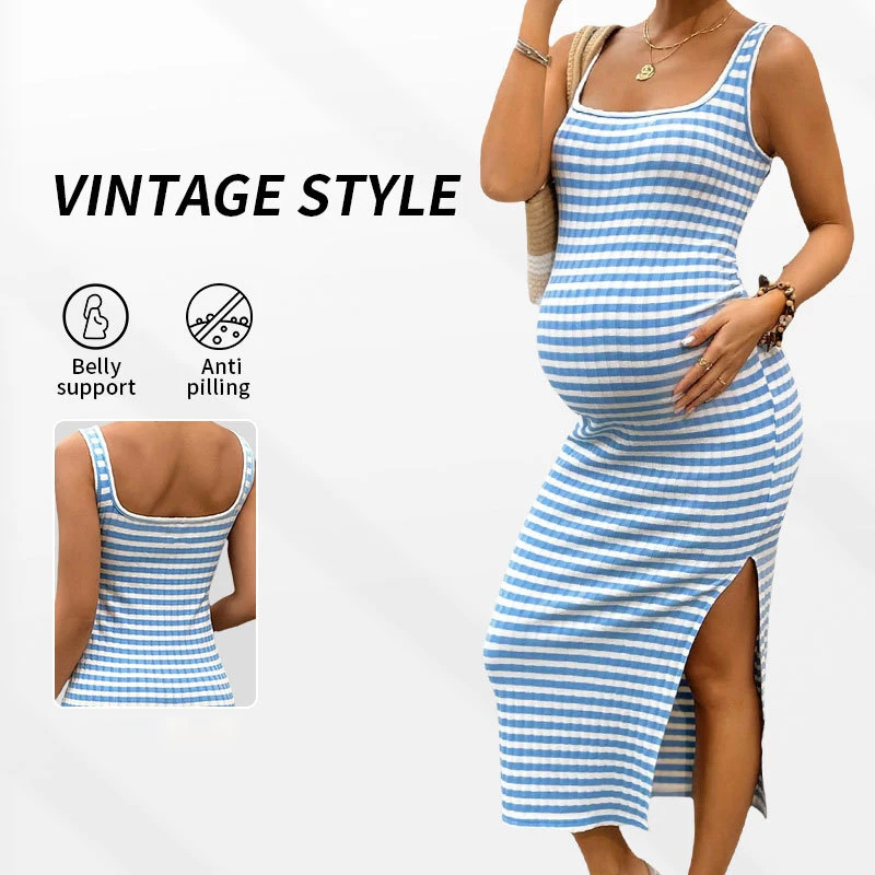 Summer Slim Bodycon Maternity Dress Square Neck Striped Side Slit Sleeveless for Pregnant Women Sexy Casual Dress
Summer Slim Bodycon Maternity Dress Square Neck Striped Side Slit Sleeveless for Pregnant Women Sexy Casual Dress