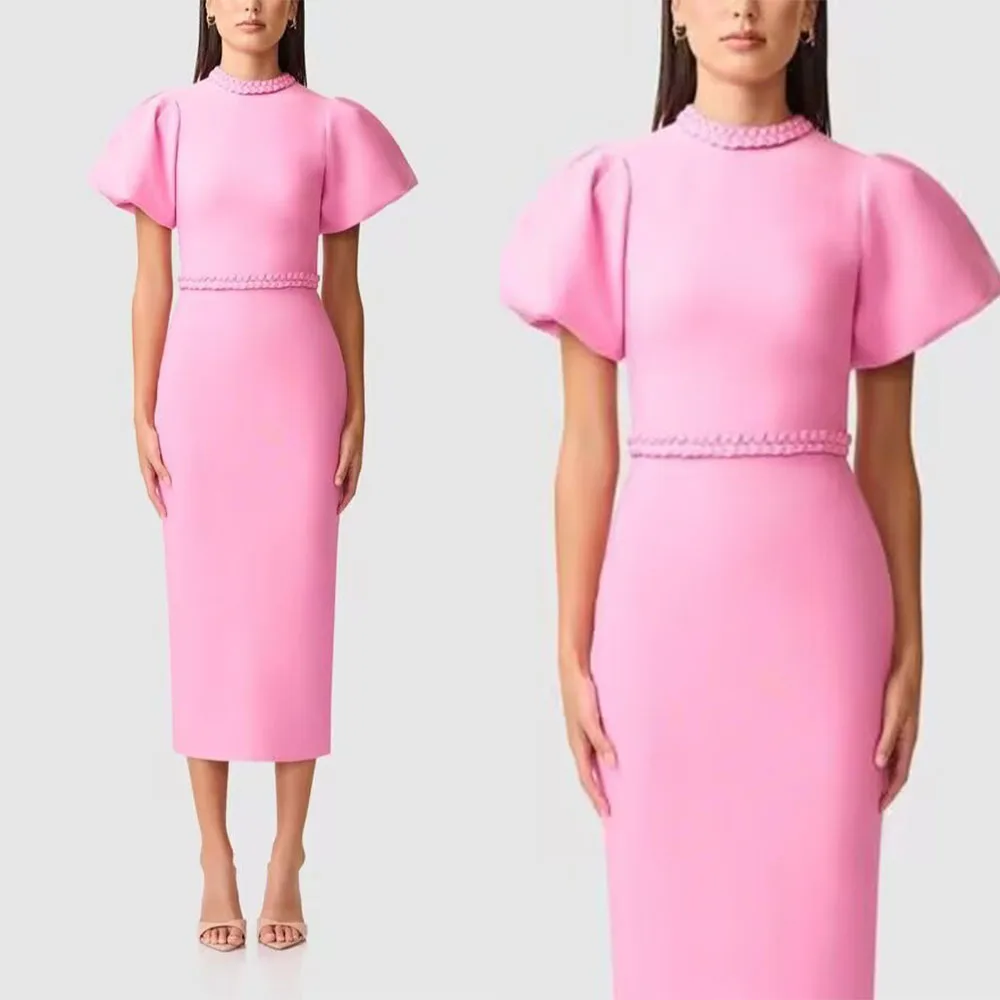 High Quality Customized O-neck Pink Tea Length Short Sleeves Straight Woman Vestido De Festa De Casamento Robes De Soirée فساتين
High Quality Customized O-neck Pink Tea Length Short Sleeves Straight Woman Vestido De Festa De Casamento Robes De Soirée فساتين