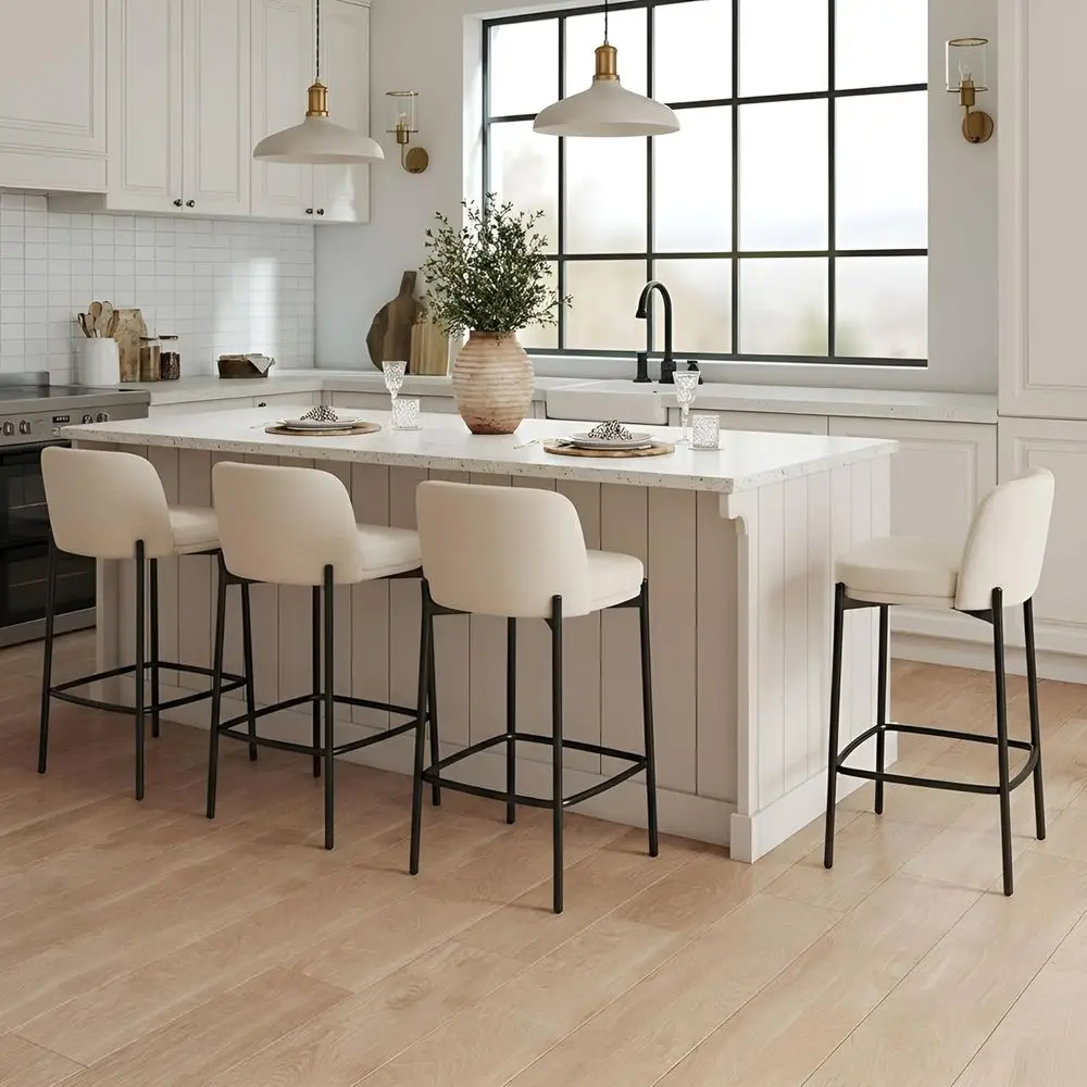 Set of 4 Beige Linen Upholstered Counter Stools, Comfortable Backrest, High Kitchen Island Chairs with Black Legs for Dining Roo
Set of 4 Beige Linen Upholstered Counter Stools, Comfortable Backrest, High Kitchen Island Chairs with Black Legs for Dining Roo