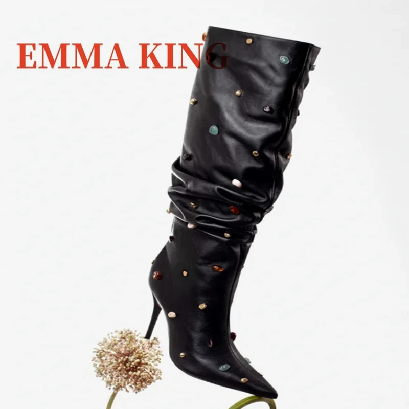 Women Crystal Knee High Boots Pointed Toe Stiletto Heels Botines De Mujer Gemstone Decor Faux Suede Leather Boots Big Size 44
Women Crystal Knee High Boots Pointed Toe Stiletto Heels Botines De Mujer Gemstone Decor Faux Suede Leather Boots Big Size 44