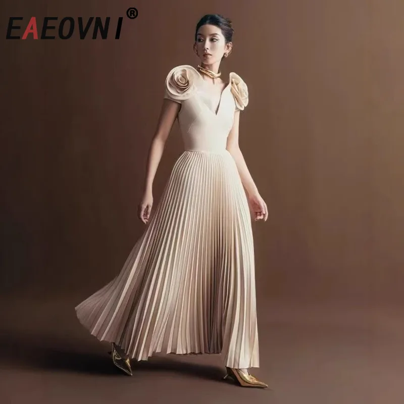EAEOVNI Elegant 3D Floral Spliced Women's Dress Fashion V Neck High Waist Pleated A-line Long Dresses 2025 New Clothing 1A517
EAEOVNI Elegant 3D Floral Spliced Women's Dress Fashion V Neck High Waist Pleated A-line Long Dresses 2025 New Clothing 1A517
