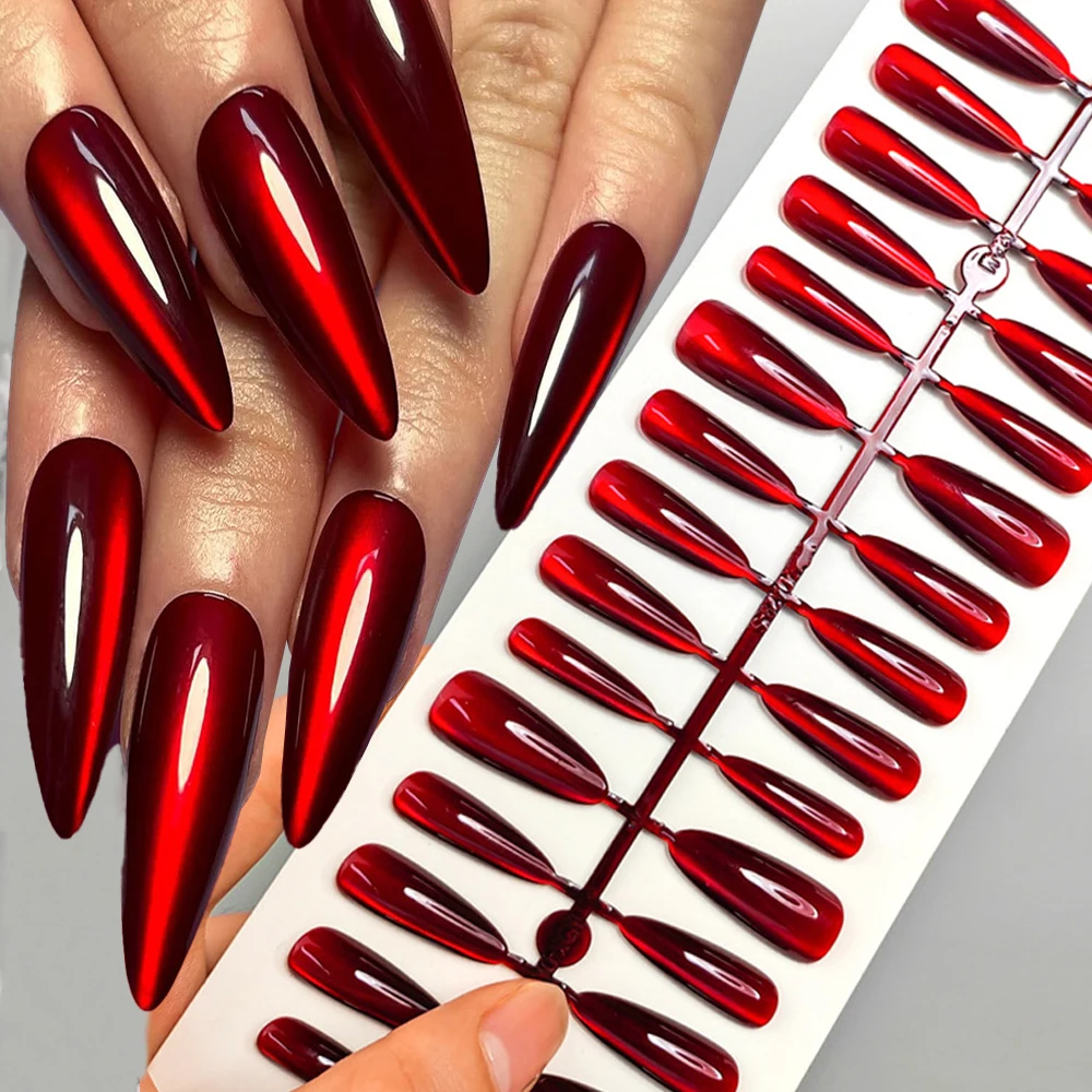 30/24pcs XS/S/M Long Almond Red Press on Nails Wine Red Cat's Eye Halloween False Nails Glossy Acrylic Y2k Fashion Fakes NailTip
30/24pcs XS/S/M Long Almond Red Press on Nails Wine Red Cat's Eye Halloween False Nails Glossy Acrylic Y2k Fashion Fakes NailTip
