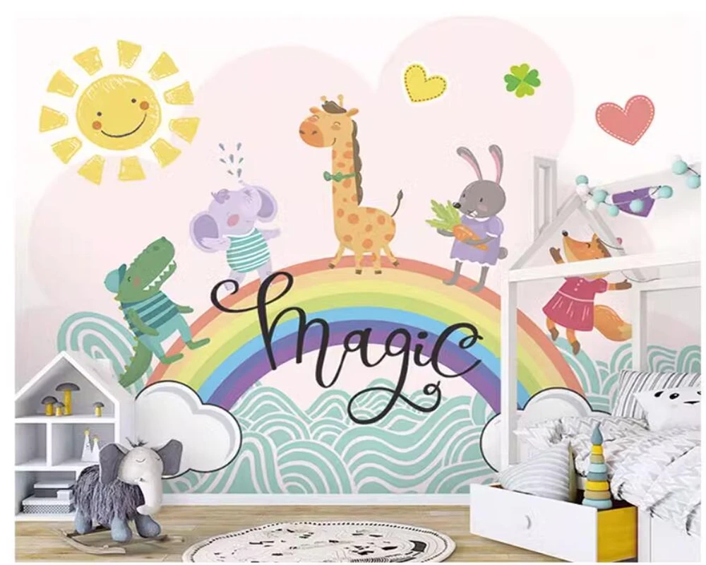 beibehang Customized hand drawn cartoon animals with rainbow background kindergarten children's room bedroom wallpaper
beibehang Customized hand drawn cartoon animals with rainbow background kindergarten children's room bedroom wallpaper