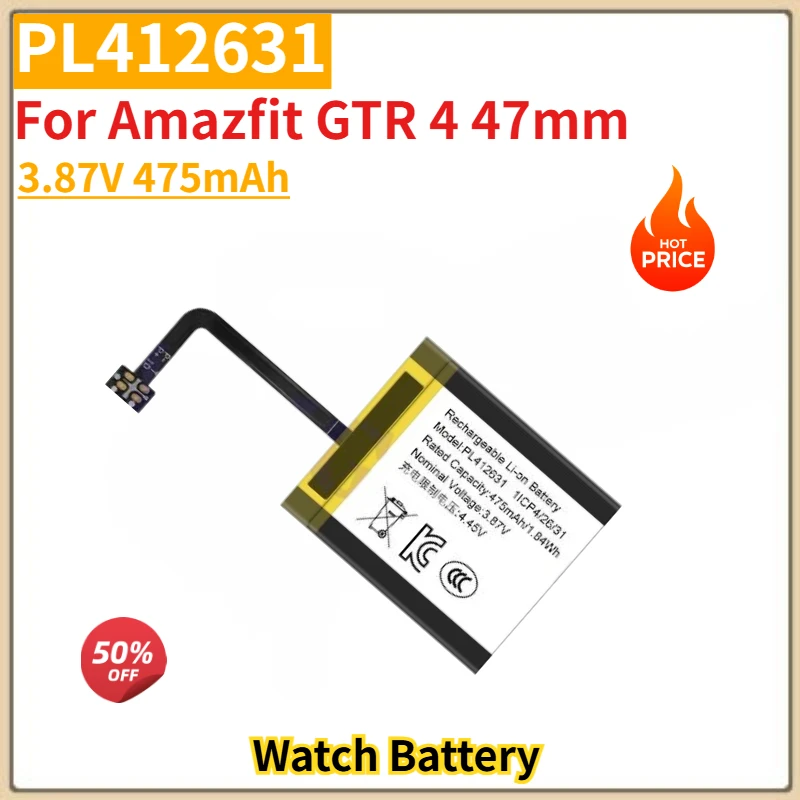 High Quality PL412631 Watch Battery 3.87V 475mAh for Amazfit GTR 4 47mm Brand New Replacement Battery
High Quality PL412631 Watch Battery 3.87V 475mAh for Amazfit GTR 4 47mm Brand New Replacement Battery