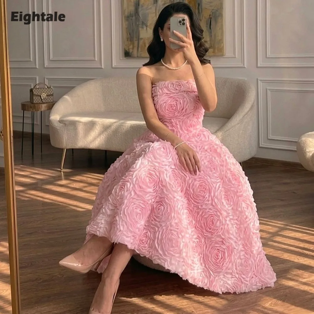 Eightale Pink Prom Dresses Tulle Strapless 3D Flowers Knee Length Party Gown Customized Graduation Dress Robe De Soirée
Eightale Pink Prom Dresses Tulle Strapless 3D Flowers Knee Length Party Gown Customized Graduation Dress Robe De Soirée