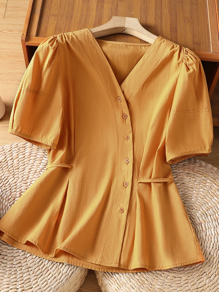 Summer 2026 Loose Women's Shirt Waist-Cinching Short Sleeve V-Neck Pure Color Button-Up Casual Top for plus Size Fashion
Summer 2026 Loose Women's Shirt Waist-Cinching Short Sleeve V-Neck Pure Color Button-Up Casual Top for plus Size Fashion