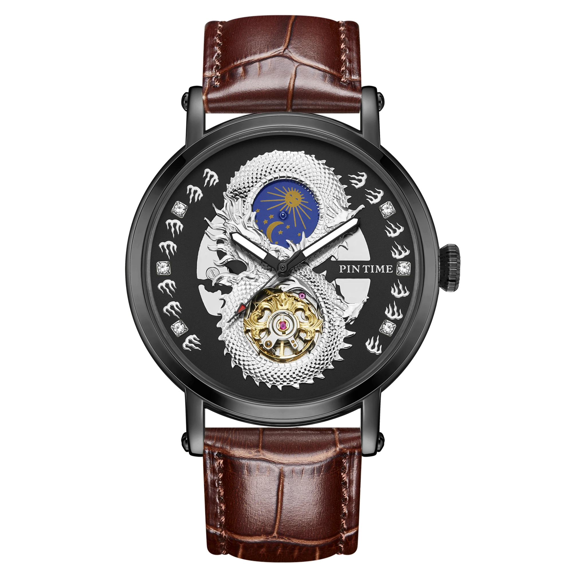 Luxury PINTIME Brand Automatic Mechanical Watches Leather Strap 3D Dragon Emboss Business 30m Waterproof Men WristWatches
Luxury PINTIME Brand Automatic Mechanical Watches Leather Strap 3D Dragon Emboss Business 30m Waterproof Men WristWatches