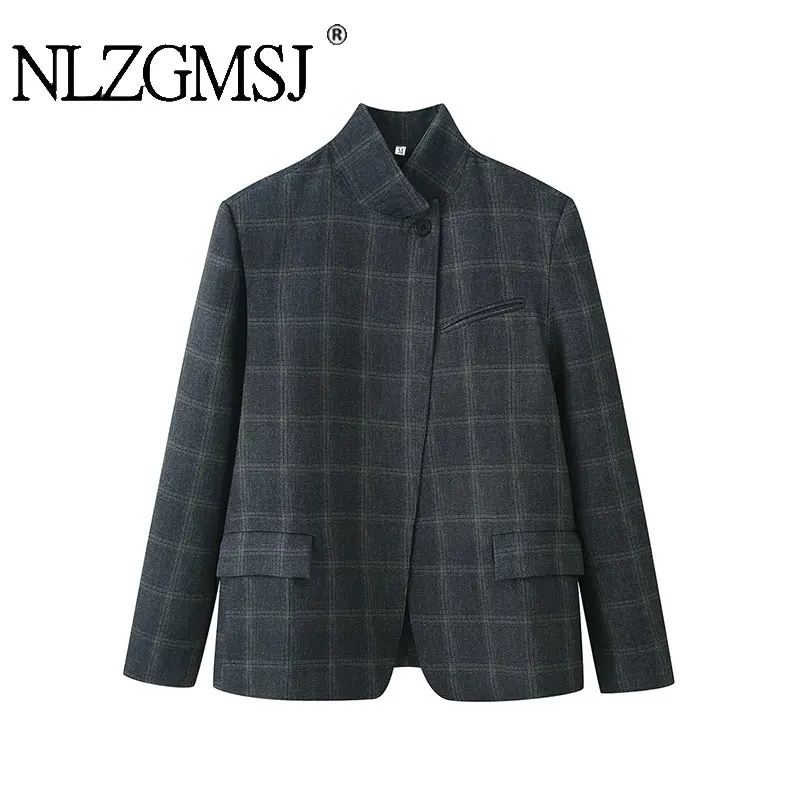 NLZGMSJ женский клетчатый пиджак 2026, весенний однобортный однобортный пиджак с воротником-стойкой и длинными рукавами, тонкий офисный женский пиджак, женское пальто
NLZGMSJ женский клетчатый пиджак 2026, весенний однобортный однобортный пиджак с воротником-стойкой и длинными рукавами, тонкий офисный женский пиджак, женское пальто