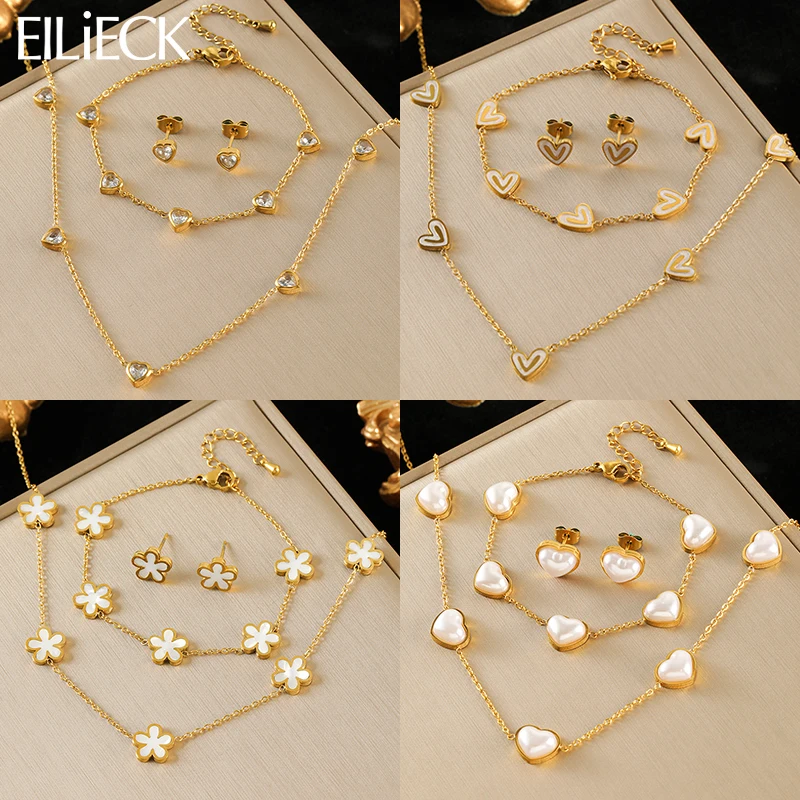EILIECK 316L Stainless Steel Flowers Heart Zircon Pearl Necklace Bracelet Earrings Set For Womem Fashion Waterproof Jewelry Gift
EILIECK 316L Stainless Steel Flowers Heart Zircon Pearl Necklace Bracelet Earrings Set For Womem Fashion Waterproof Jewelry Gift
