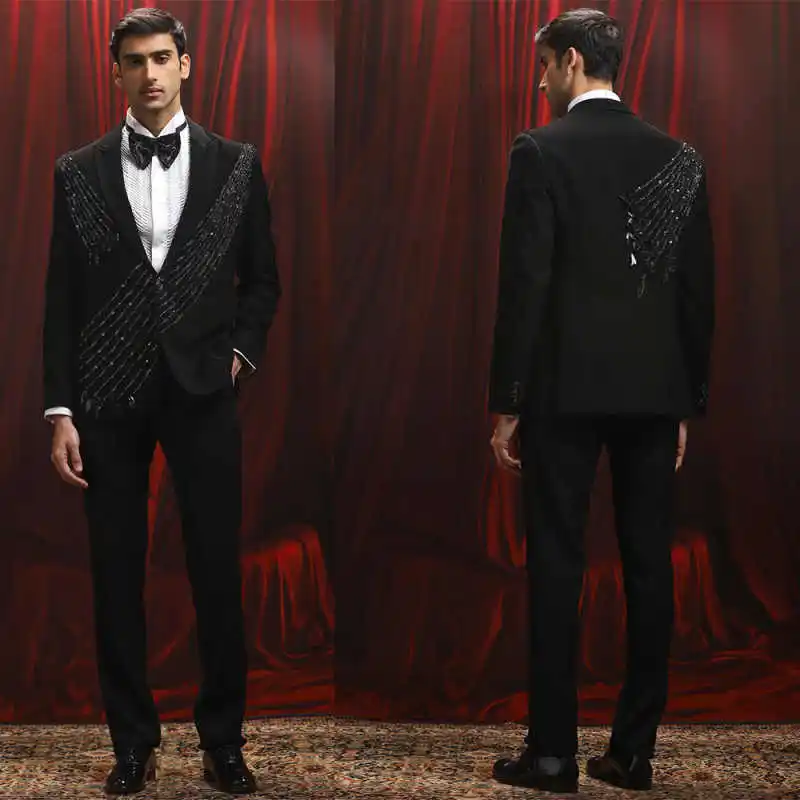 Customized Wedding Tuxedos Beading Sequins Peaked Lapel Men Suit 2 Piece Set Jacket Pants Groom Wear Evening Business Blazers
Customized Wedding Tuxedos Beading Sequins Peaked Lapel Men Suit 2 Piece Set Jacket Pants Groom Wear Evening Business Blazers