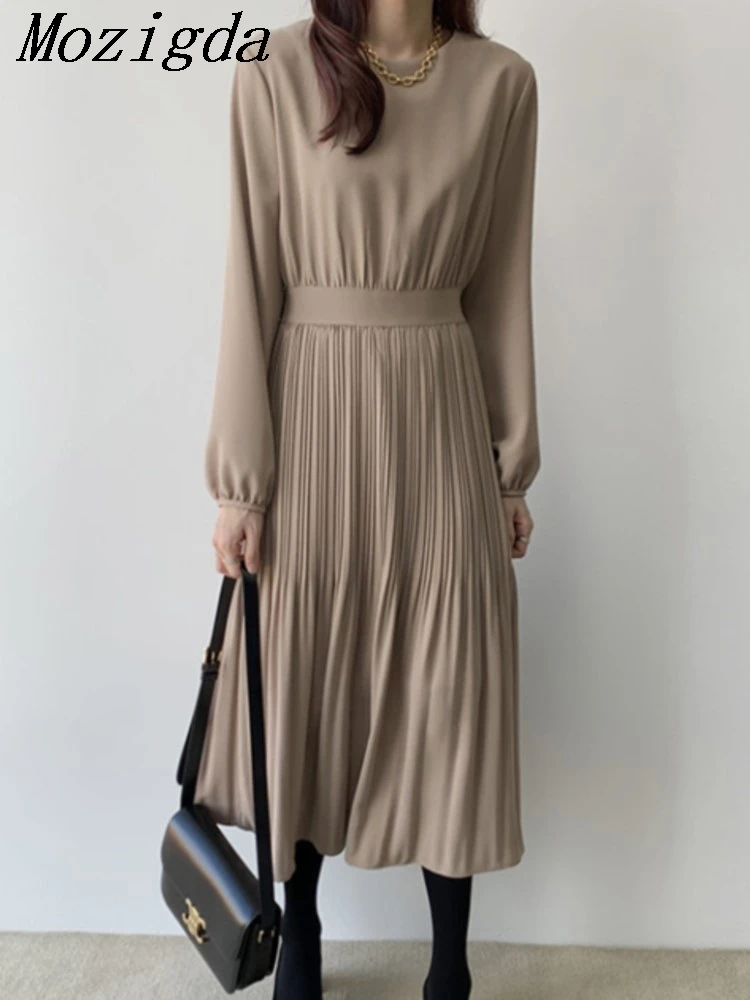 Spring Autumn Korea Chic Autumn Casual Trend Women O Neck Belt Fashion Simple Pleated Long-sleeved Dress Ladies Dresses
Spring Autumn Korea Chic Autumn Casual Trend Women O Neck Belt Fashion Simple Pleated Long-sleeved Dress Ladies Dresses
