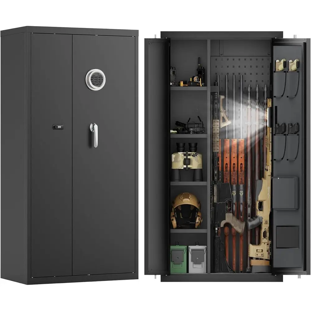 18-20 Capacity Long Gun Safe with Dual Storage and Adjustable Racks, Pistol Safe with Double Lock and Spacious Rear Storage