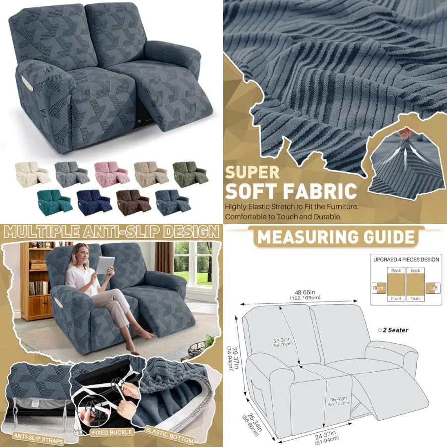 Stretch Recliner Loveseat Covers, 4 Pieces Geometrical Jacquard Recliner Covers with Pockets, Recliner Couch Covers Furniture P
Stretch Recliner Loveseat Covers, 4 Pieces Geometrical Jacquard Recliner Covers with Pockets, Recliner Couch Covers Furniture P