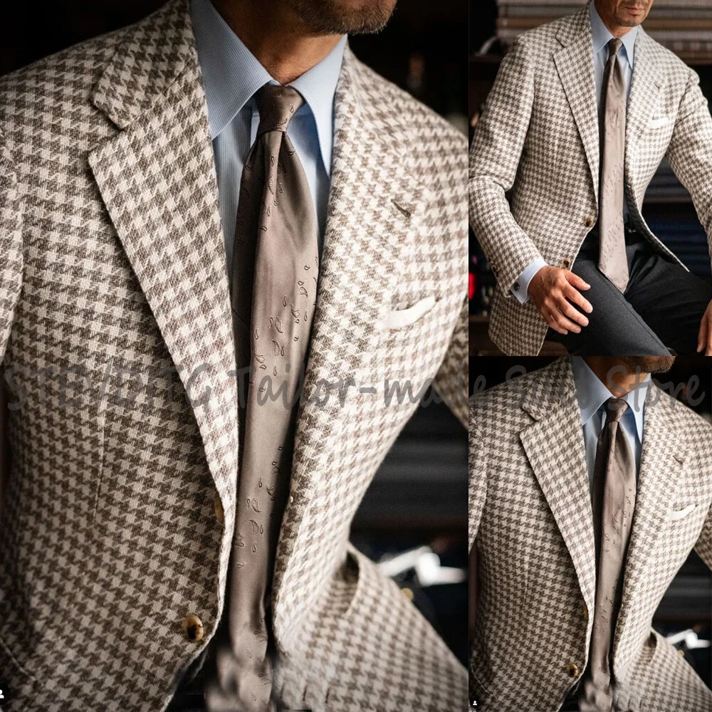 Luxury Houndstooth Men's Suit 2 Piece Slim Fit Notch Lapel Blazer Pants Italian Style Formal Business Outfit for Gentleman
Luxury Houndstooth Men's Suit 2 Piece Slim Fit Notch Lapel Blazer Pants Italian Style Formal Business Outfit for Gentleman
