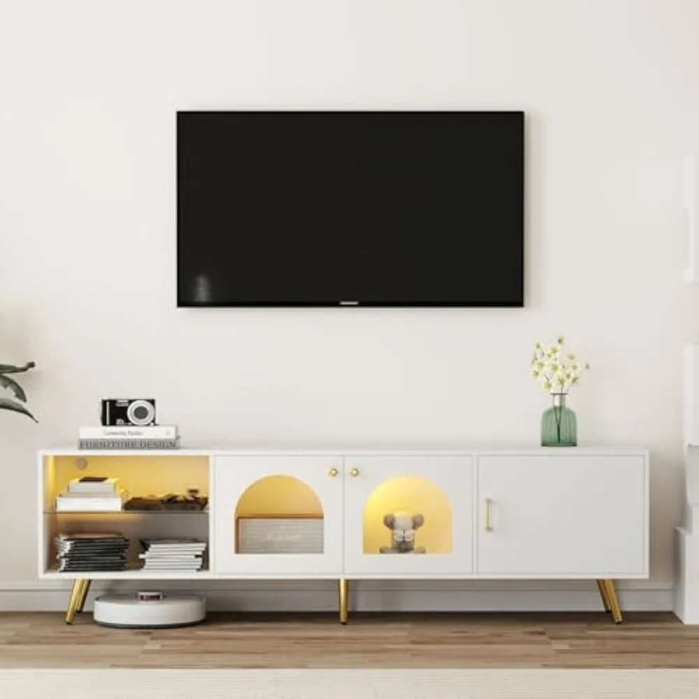 LED TV stand for 80" TV, modern entertainment center console table with golden leg & glass door for living room, bedroom
LED TV stand for 80" TV, modern entertainment center console table with golden leg & glass door for living room, bedroom