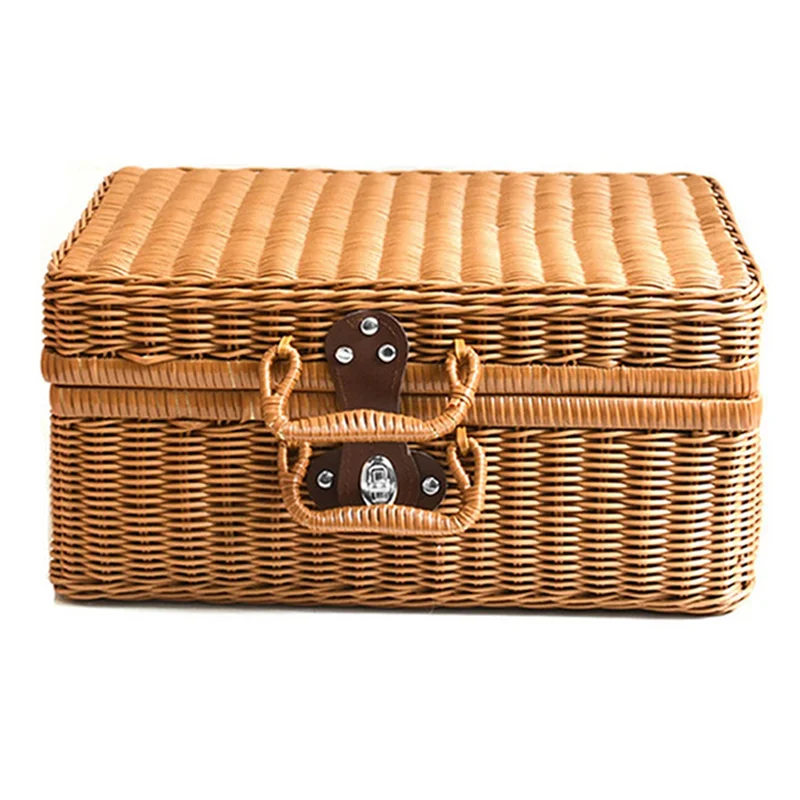 ABSS-Retro Imitation Rattan Picnic Basket Woven Suitcase Hand Woven Photography Props Home Decoration Storage Brown
ABSS-Retro Imitation Rattan Picnic Basket Woven Suitcase Hand Woven Photography Props Home Decoration Storage Brown