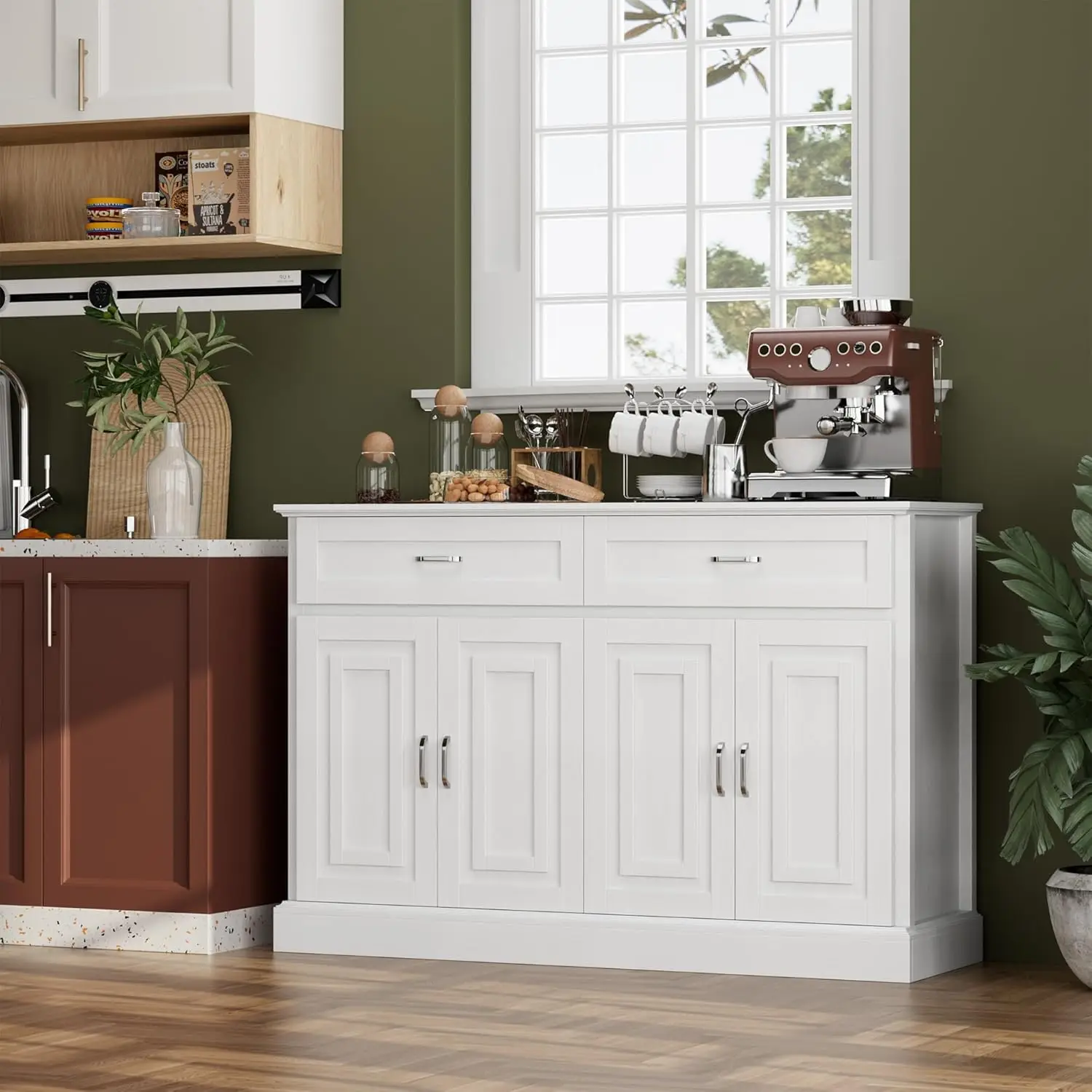 Sideboard Buffet Cabinet with Storage, 55.1" Large Kitchen Storage Cabinet with 2 Drawers and 4 Doors, Farmhouse Coffee Bar
Sideboard Buffet Cabinet with Storage, 55.1" Large Kitchen Storage Cabinet with 2 Drawers and 4 Doors, Farmhouse Coffee Bar