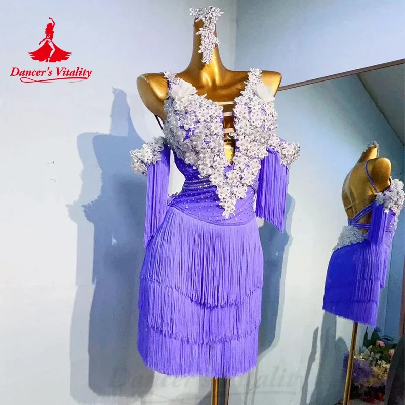 Latin Dance Competition Dresses Exquisite Elegant Pearls Flowers Tassel Dress Women's Chacha Samba Tango Performance Costumes
Latin Dance Competition Dresses Exquisite Elegant Pearls Flowers Tassel Dress Women's Chacha Samba Tango Performance Costumes