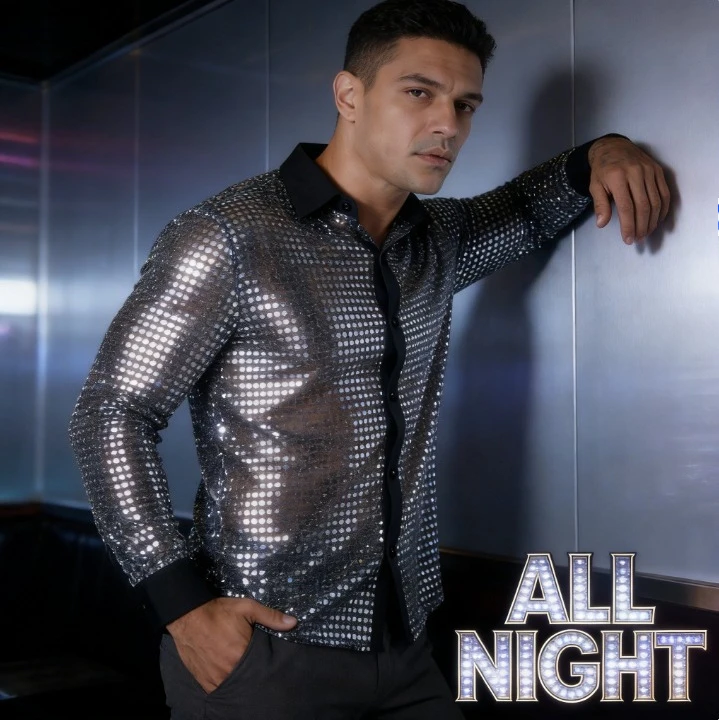 Мужская рубашка с длинным рукавом, текстурированным воротником и дизайном в стиле 70-х, для дискотек и сценических выступлений
Мужская рубашка с длинным рукавом, текстурированным воротником и дизайном в стиле 70-х, для дискотек и сценических выступлений