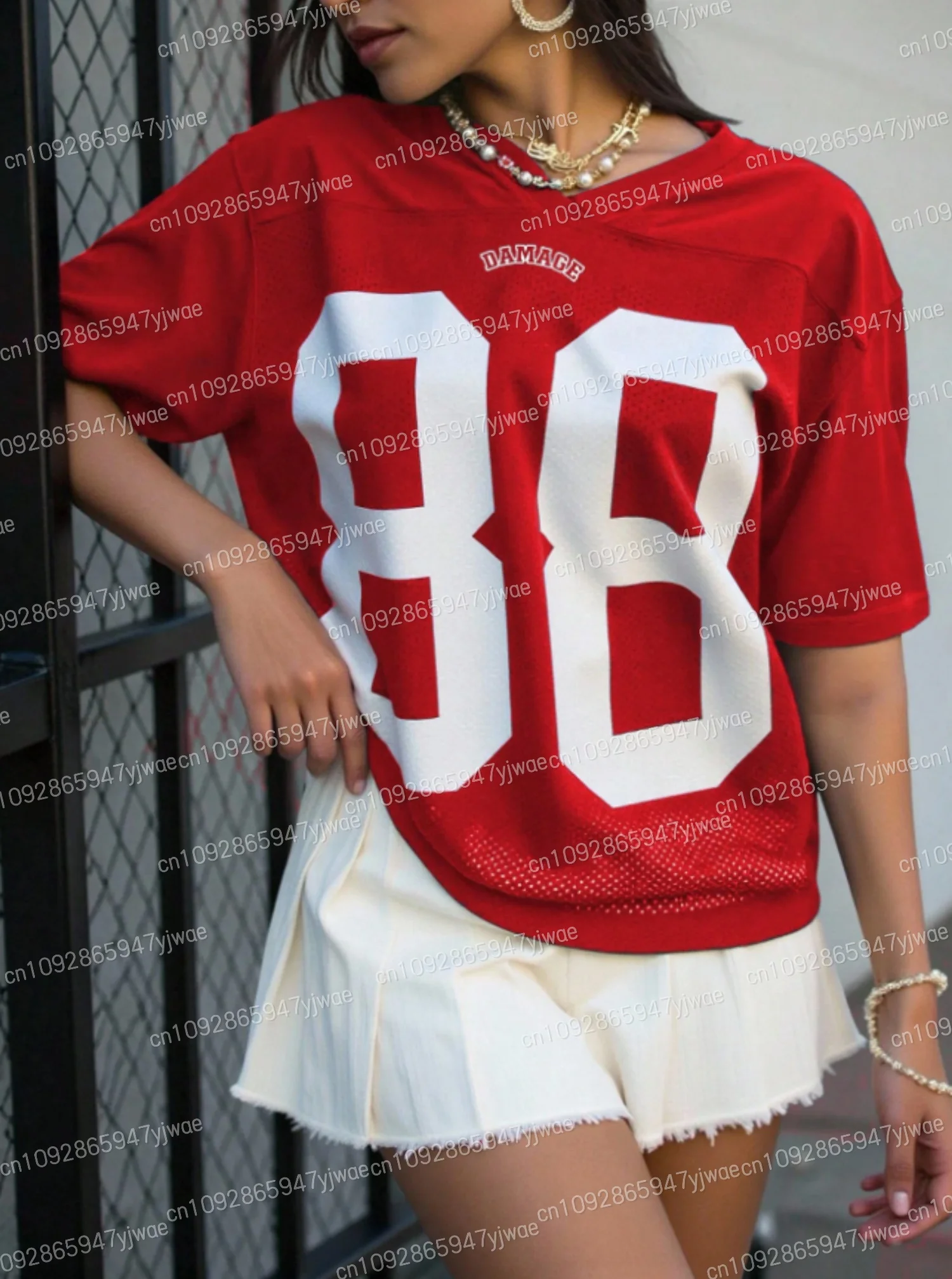 2025 Women Number 88 Print V-Neck Short Sleeve T-Shirt Summer Tee Baseball Jerseys Stripe Oversized Sport T-Shirt
2025 Women Number 88 Print V-Neck Short Sleeve T-Shirt Summer Tee Baseball Jerseys Stripe Oversized Sport T-Shirt